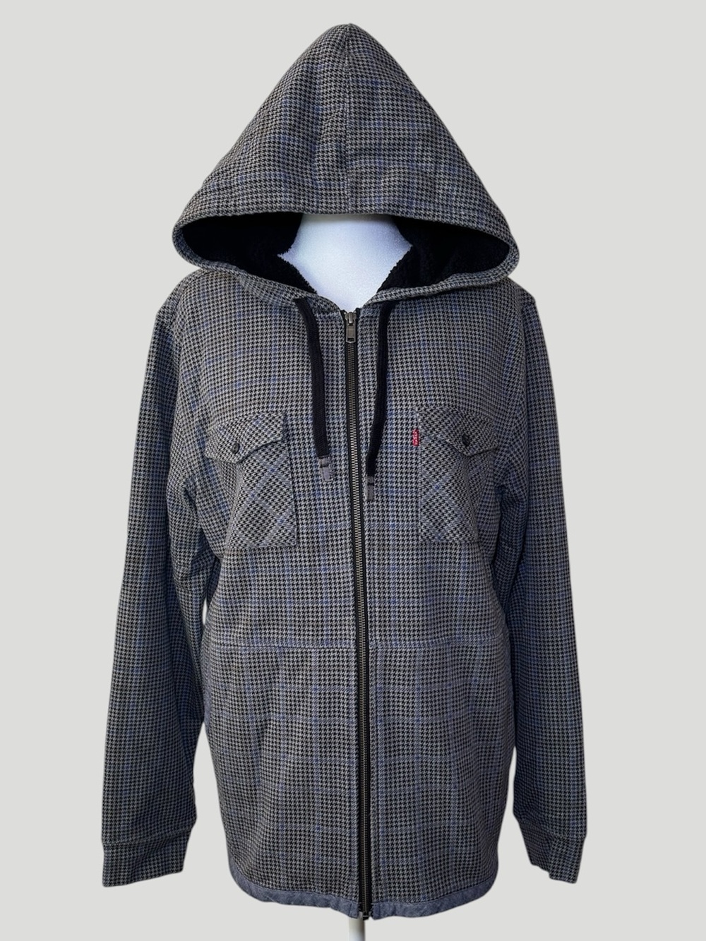 Levi’s Sherpa Lined Black & Grey Houndstooth Plaid Zip Up Jacket